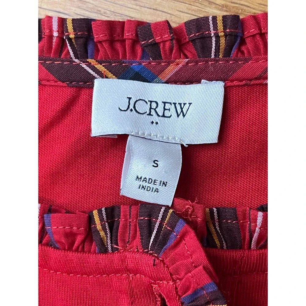 J.CREW Long-sleeve Tartan‎ and Jewels Henley Shirt Small Red NEW Festive CO282
